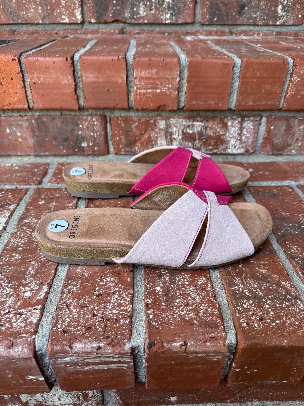 Earth Origins Pink Nubuck Leather Slide Comfort Sport Strappy Sandals Size 7